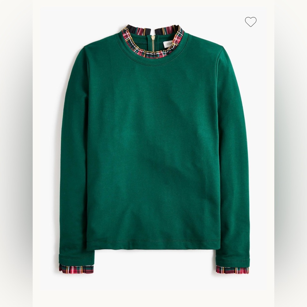 J. Crew NWT $89 Sz 3XL Green Plaid Trim Long Sleeve Sweatshirt Mock Neck Holiday